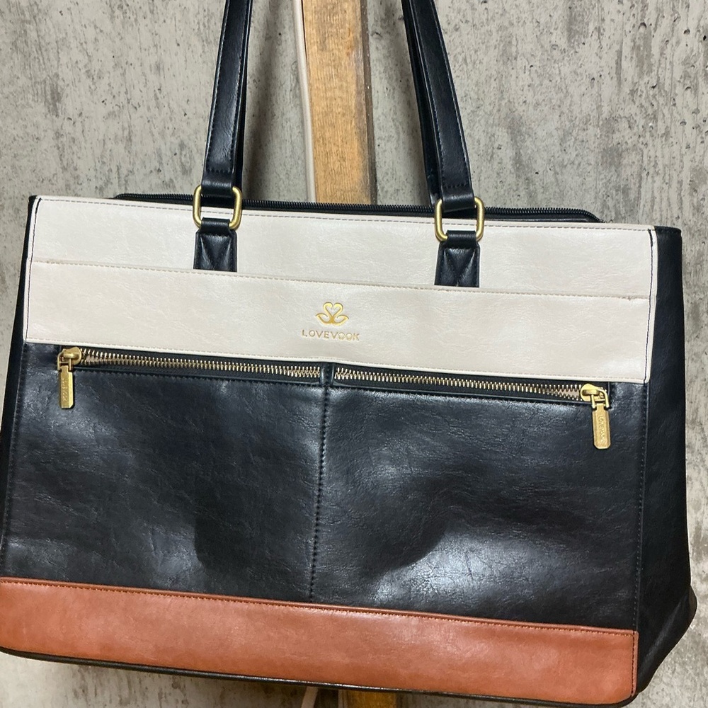 Lovevook Colorblock Tote Bag/Black, Cream & Brown